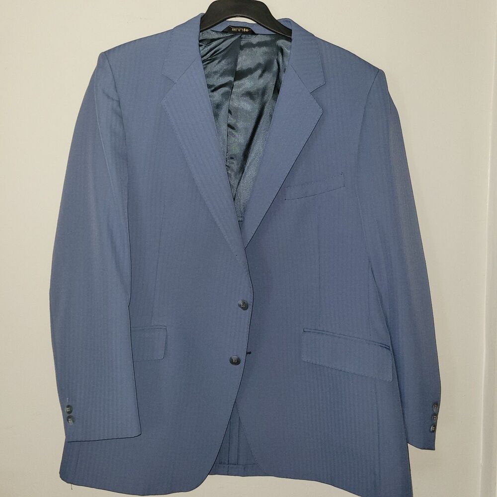 Vtg Hardie Amies Suit Blue Stripe Blazer Jacket Sport Coat  42 Reg Lou Dramin
